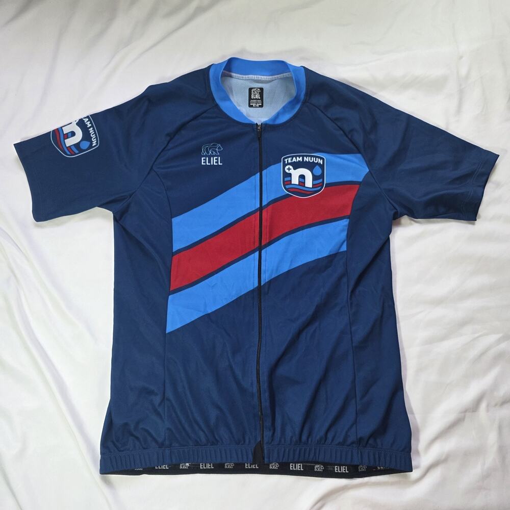 Team Nuun Eliel cycling jersey Blue Red Reflective Pockets Size XL Short Sleve
